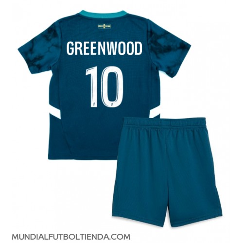 Camiseta Olympique de Marseille Mason Greenwood #10 Segunda Equipación Replica 2024-25 para niños mangas cortas (+ Pantalones cortos)